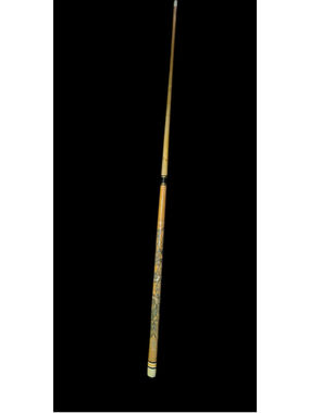VINTAGE Wooden Pool Cue Stick Carved MOTHER of PEARL Inlay 57”-Needs Tip